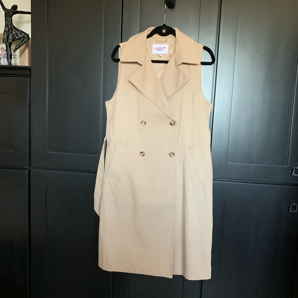 Sleeveless Beige Trench Dress M